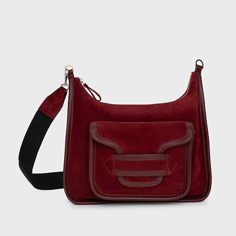 Pierre Hardy ALPHA DAY BAG, carmine red suede calfskin and burgundy calfskin