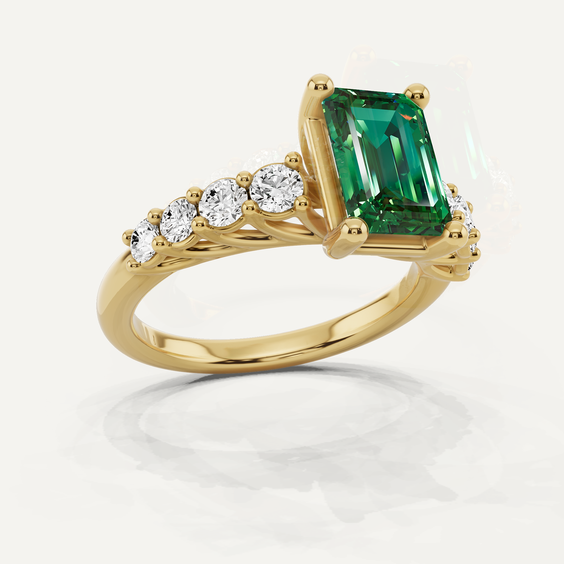 2 1/2 ctw Emerald Created Emerald Graduating Side Stone Engagement
