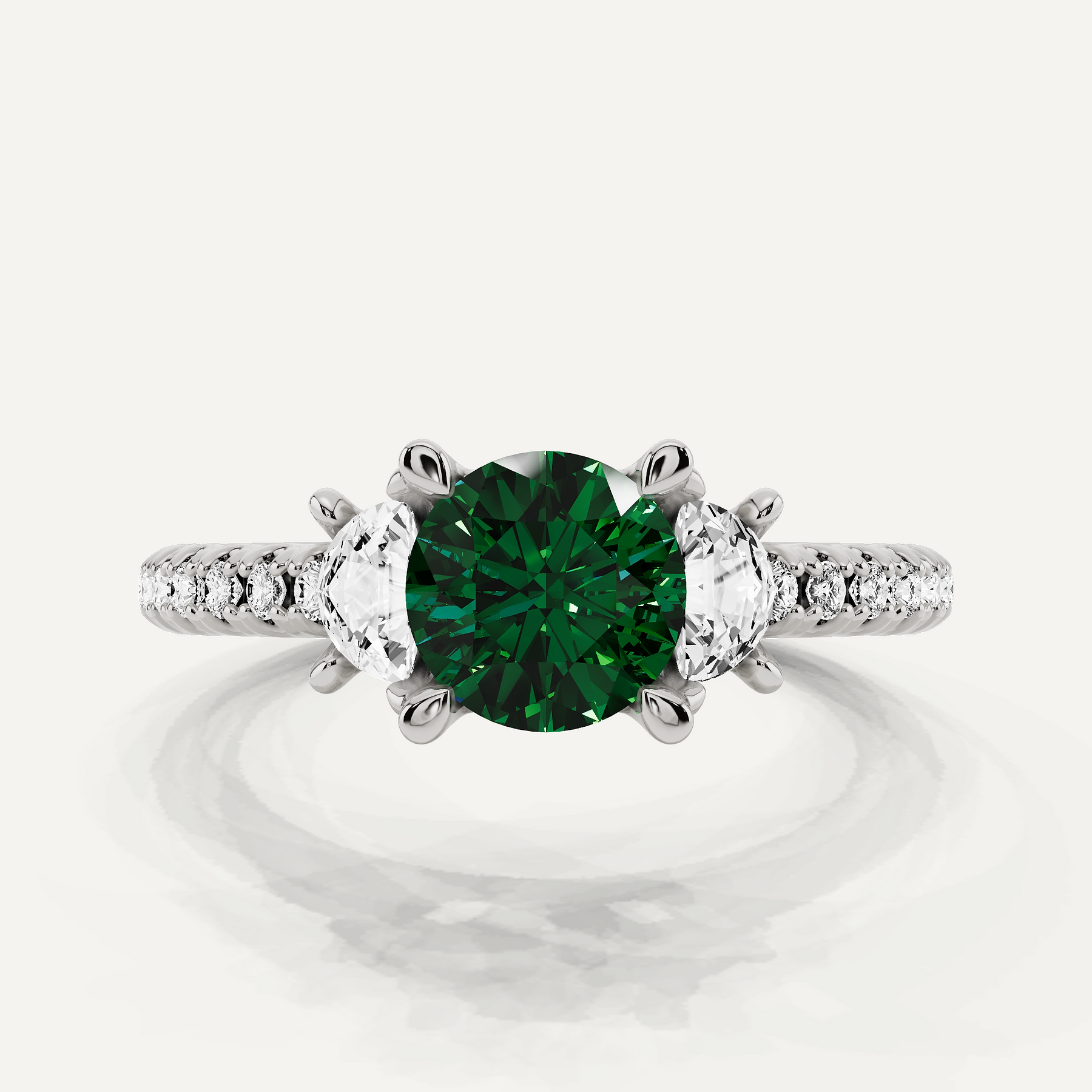 1 1/5 ctw Round Created Emerald Three Stone Engagement Ring