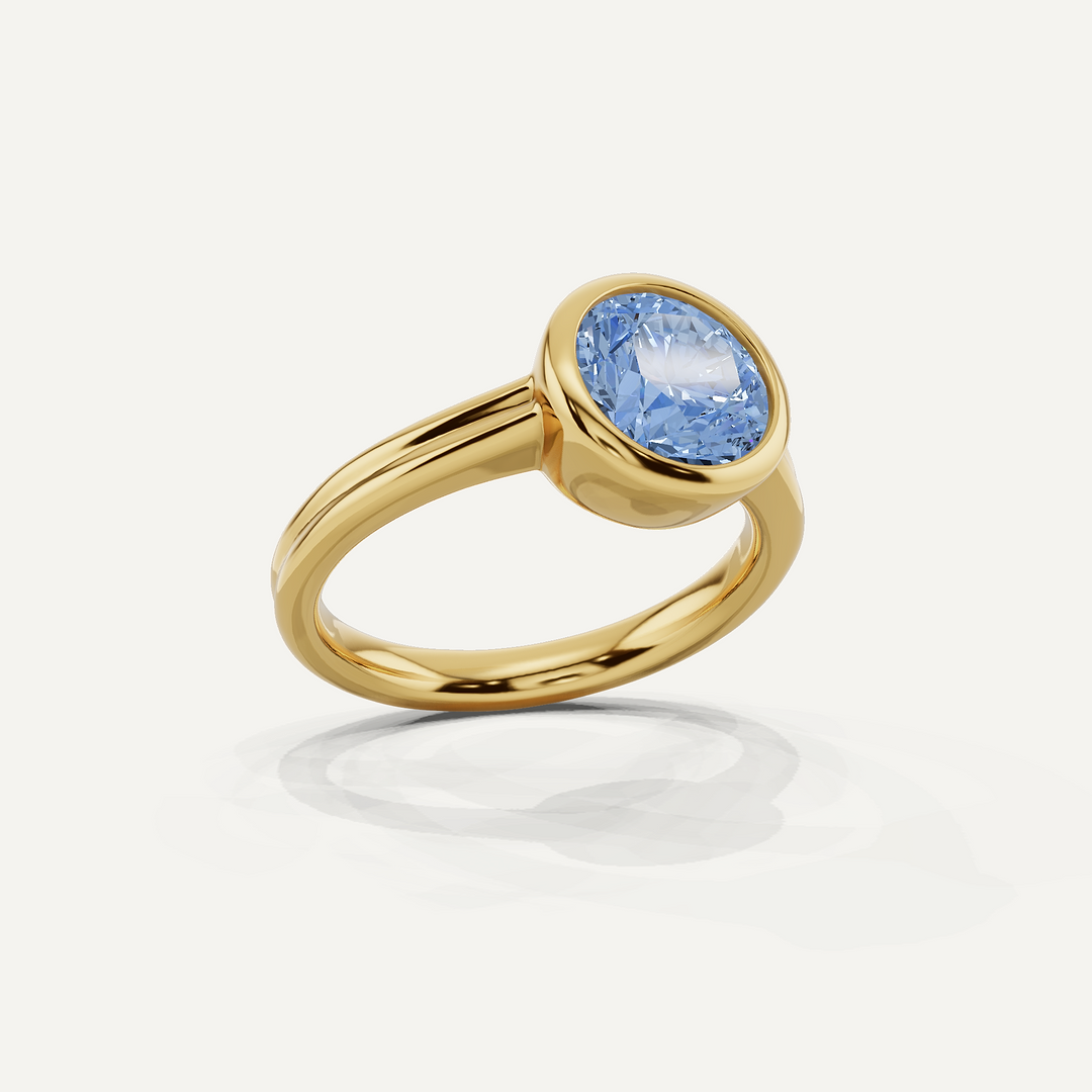3 ctw Round Created Aquamarine Bezel Set Double Shank