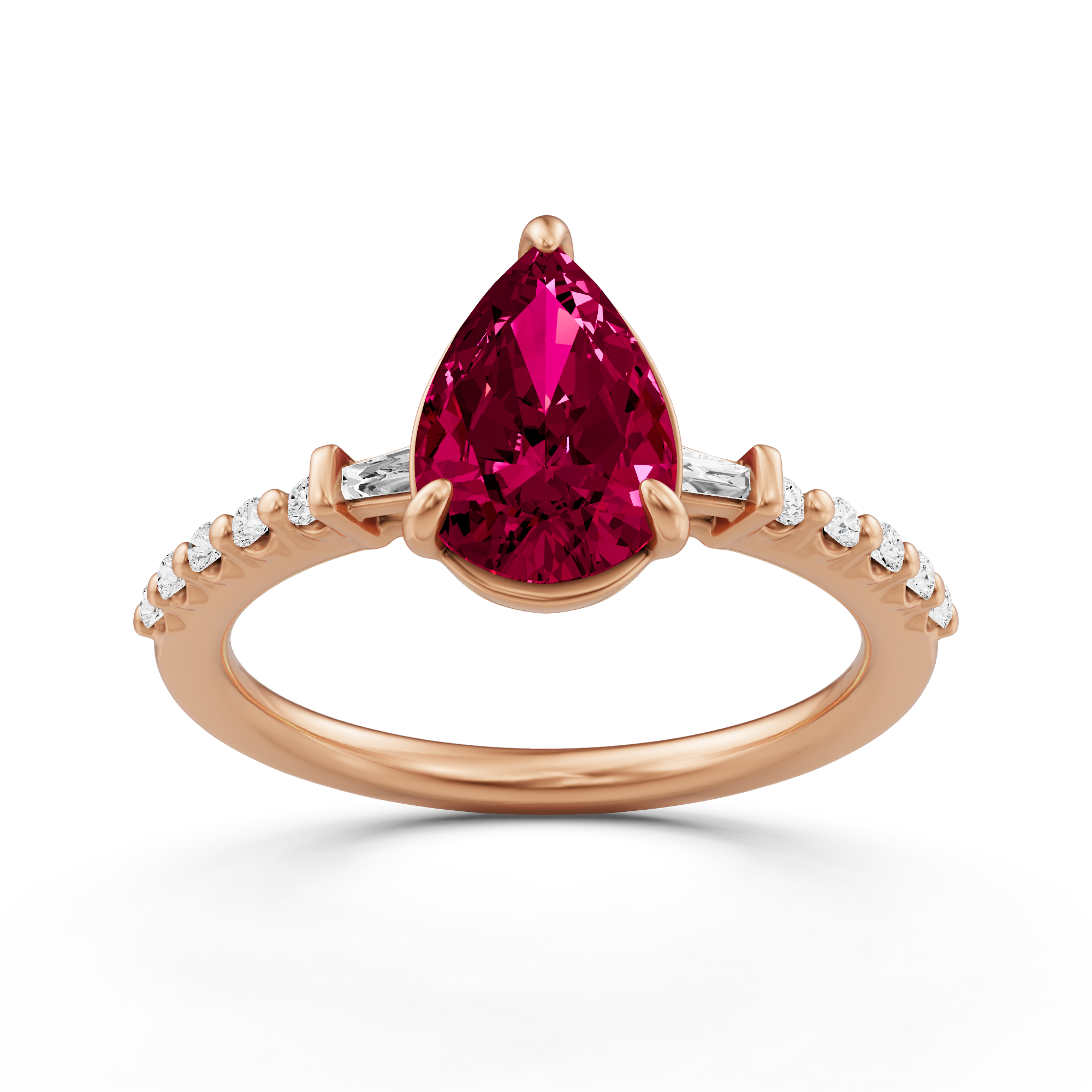 1 1/6 ctw Pear Created Ruby Baguette Sides Side Stone Engagement Ring ...