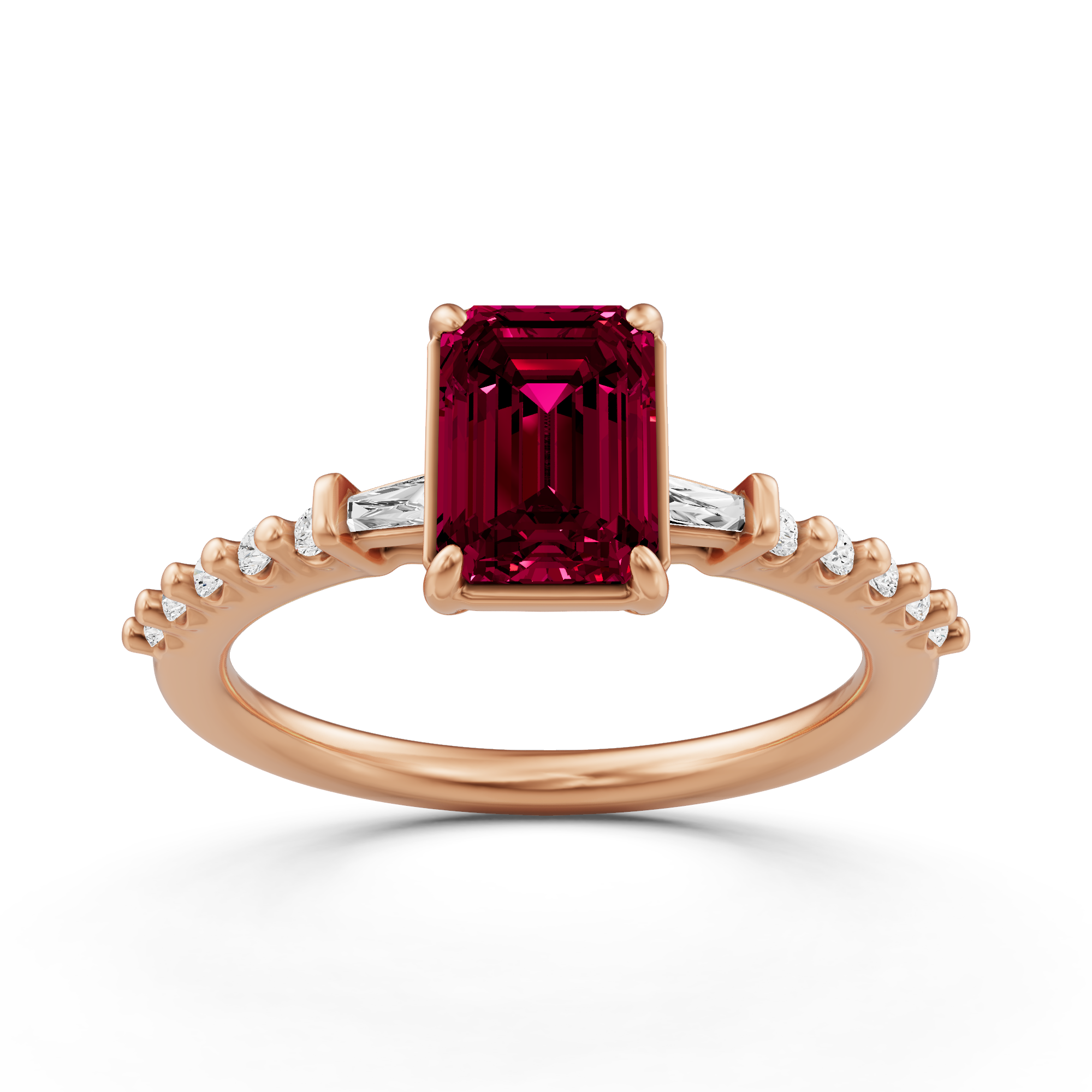 1 1/6 ctw Emerald Created Ruby Baguette Sides Side Stone Engagement Ri ...