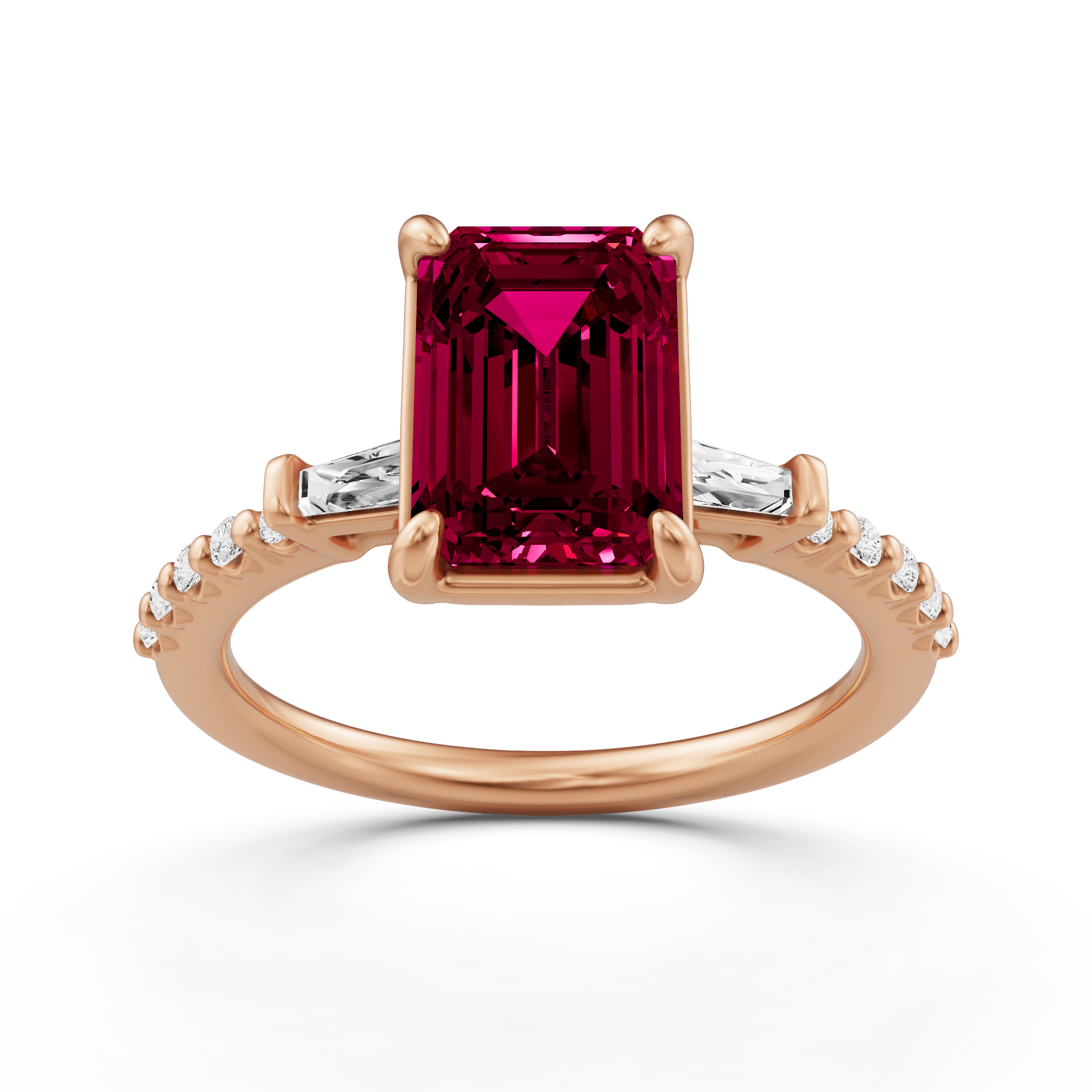 2 1/4 ctw Emerald Created Ruby Baguette Sides Side Stone Engagement Ri ...