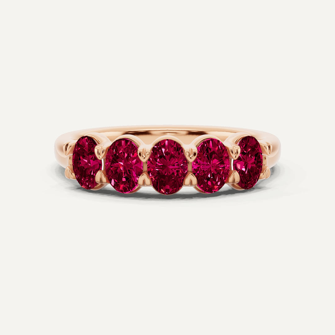 1 ctw Oval Created Ruby Five Stone Anniversary Band - Von Diamonds