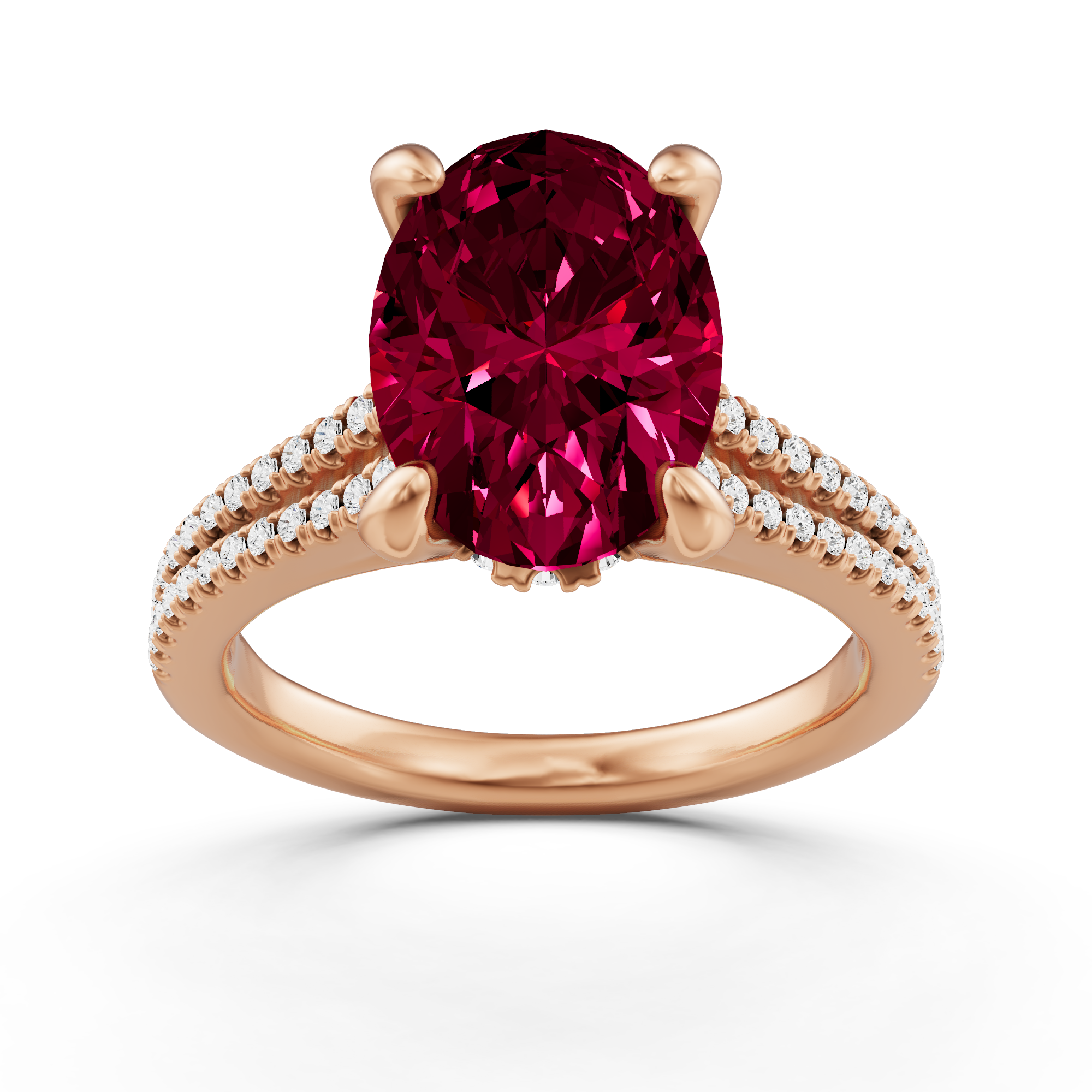 3 1/4 ctw Oval Created Ruby Split Shank Hidden Halo Engagement Ring ...