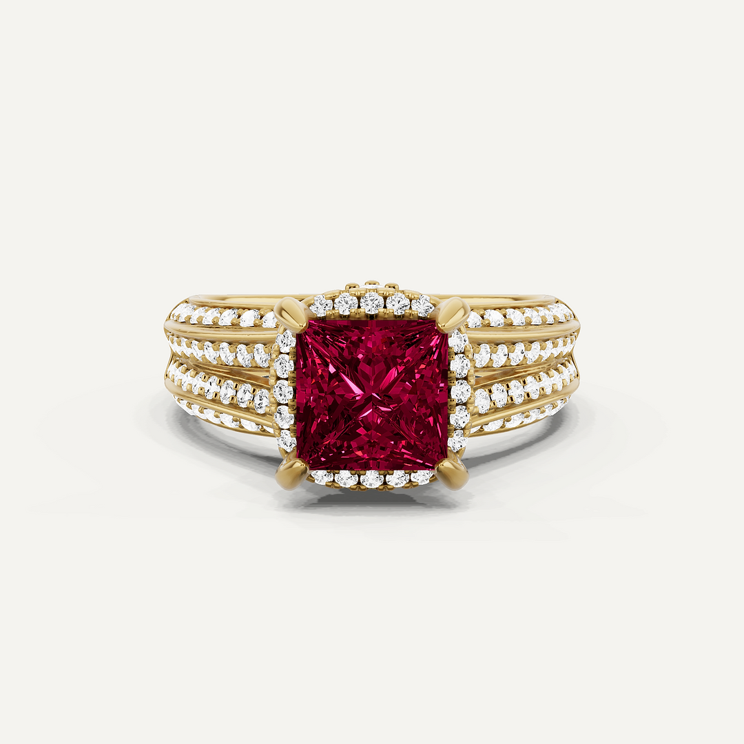 フラダンス Ruby Ring Lab-Created Ruby Ring 1/6 ct tw Diamonds 10K Yellow Gold
