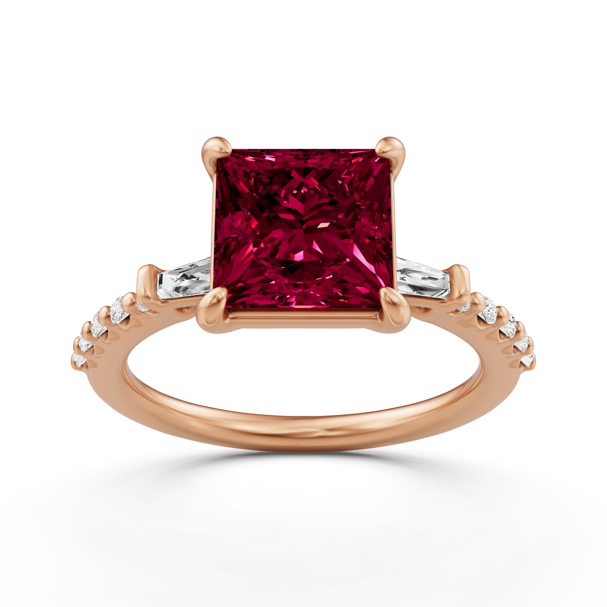 2 1/4 ctw Princess Created Ruby Baguette Sides Side Stone Engagement R ...
