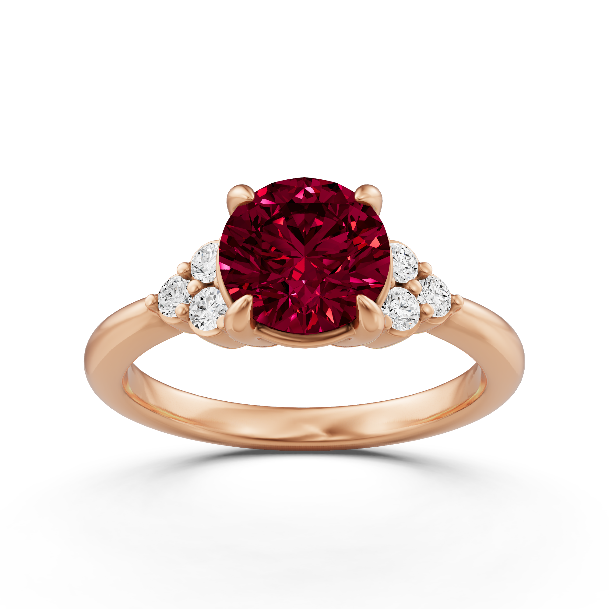 1 1/6 ctw Round Created Ruby Side Stone Engagement Ring - Von Diamonds