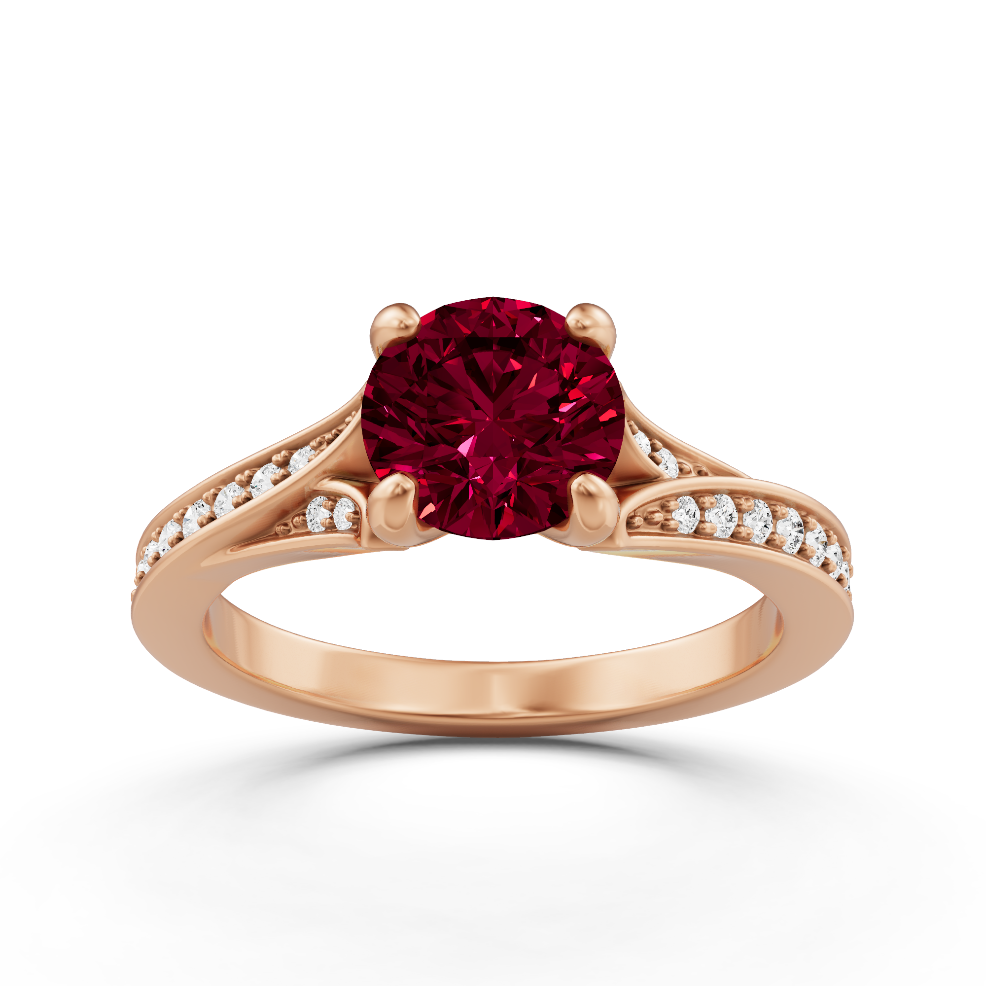 1 1/6 ctw Round Created Ruby Contemporary Split Shank Side Stone Engag ...