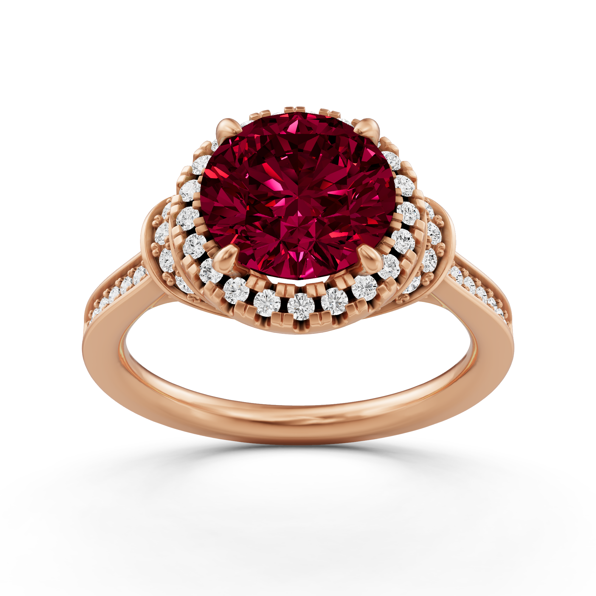 2 2/5 ctw Round Created Ruby French Pave Halo Engagement Ring - Von ...