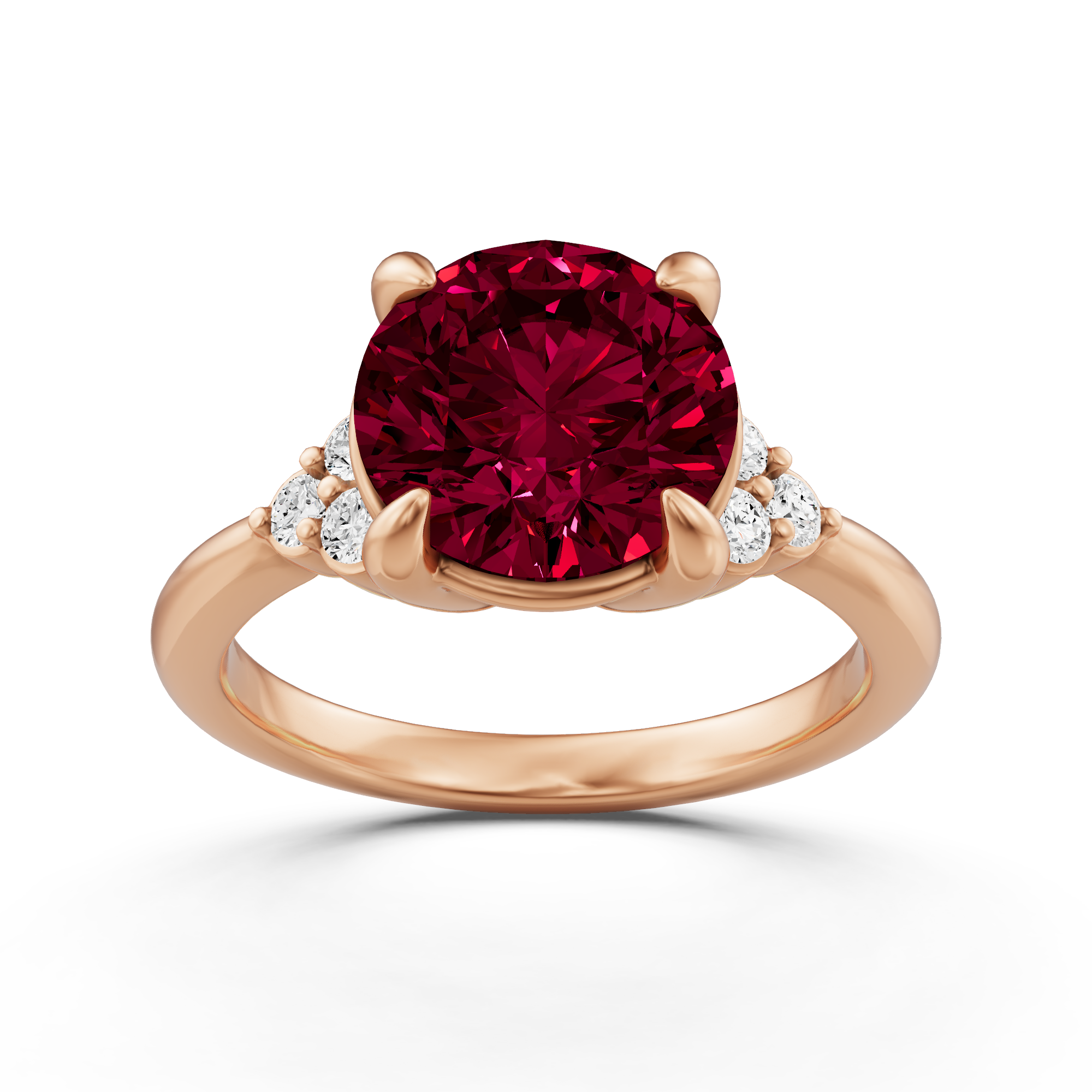 3 1/4 ctw Round Created Ruby Side Stone Engagement Ring - Von Diamonds