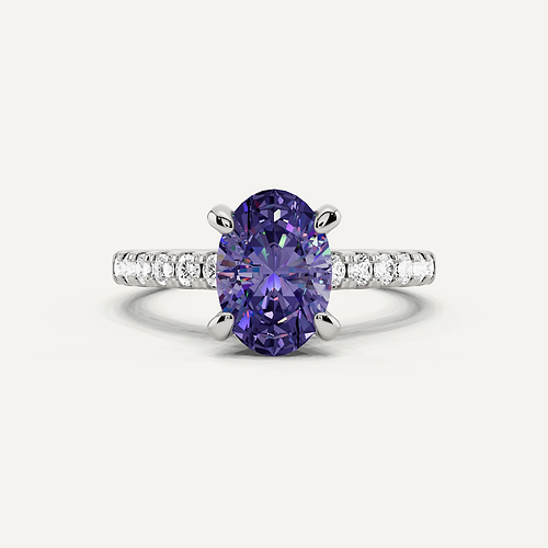 1 7/8 ctw Oval Created Alexandrite Hidden Halo Accent Engagement Ring