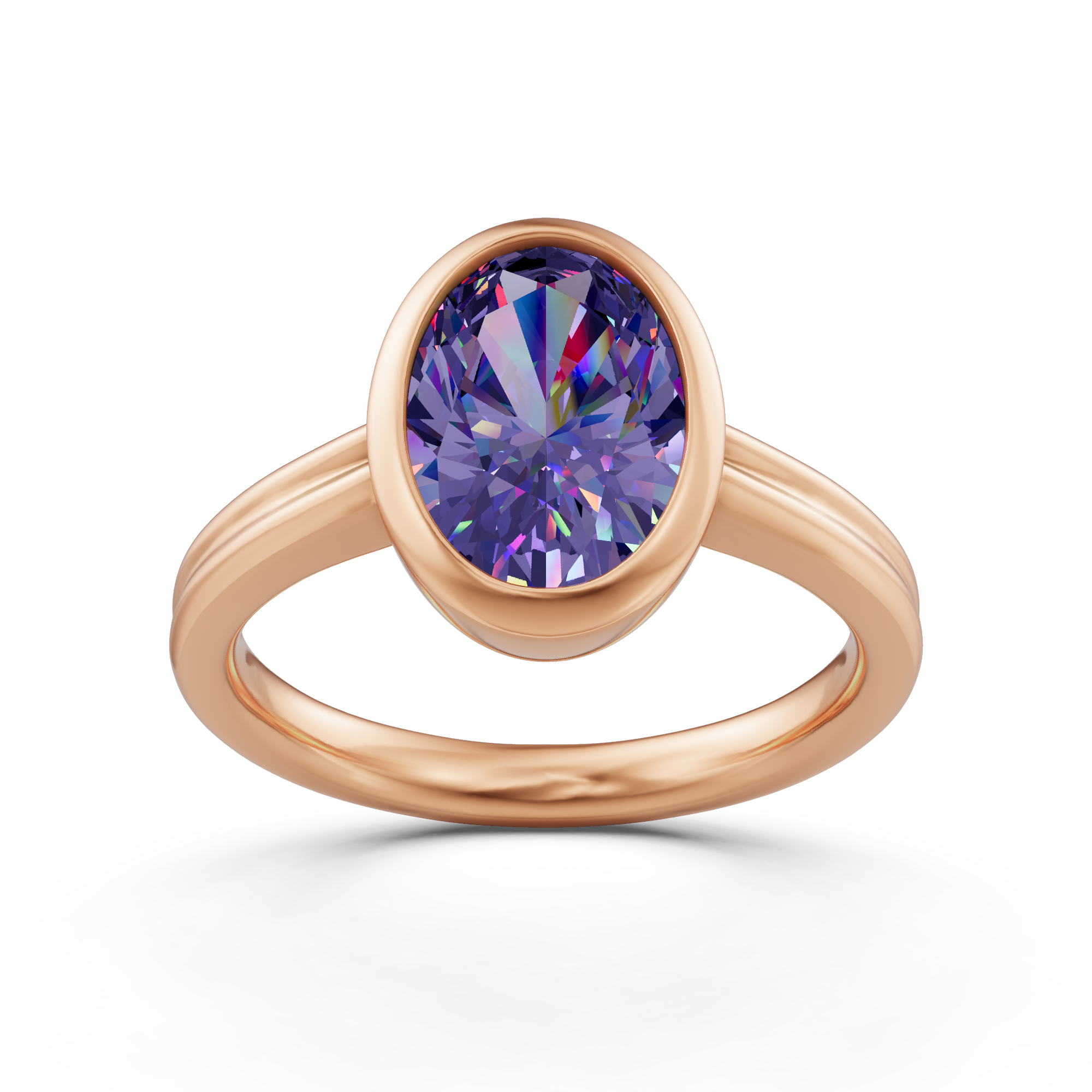 2 1/4 ctw Oval Created Alexandrite Bezel Set Double Shank Solitaire En ...