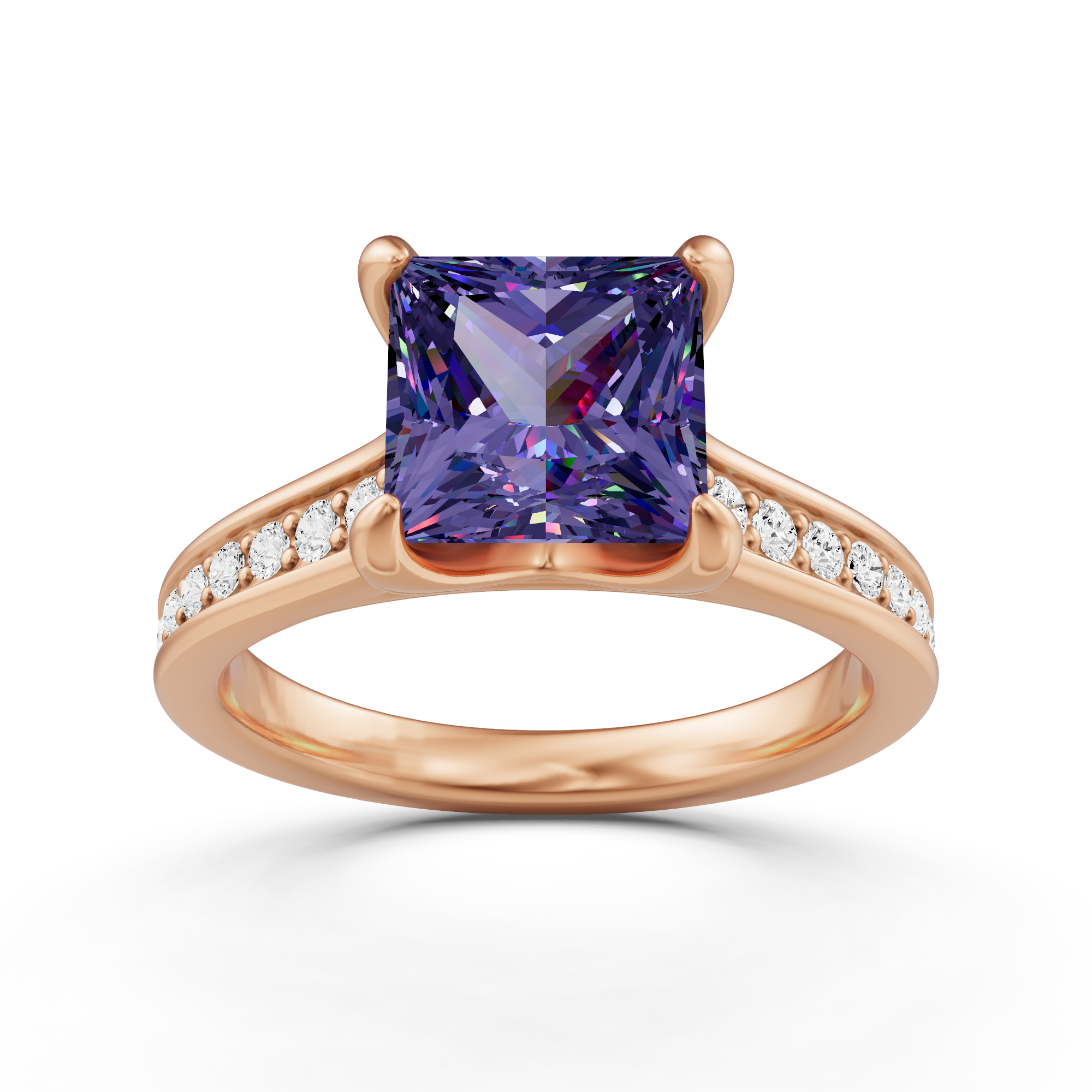 3 1/3 ctw Princess Created Alexandrite Side Stone Engagement Ring - Von ...