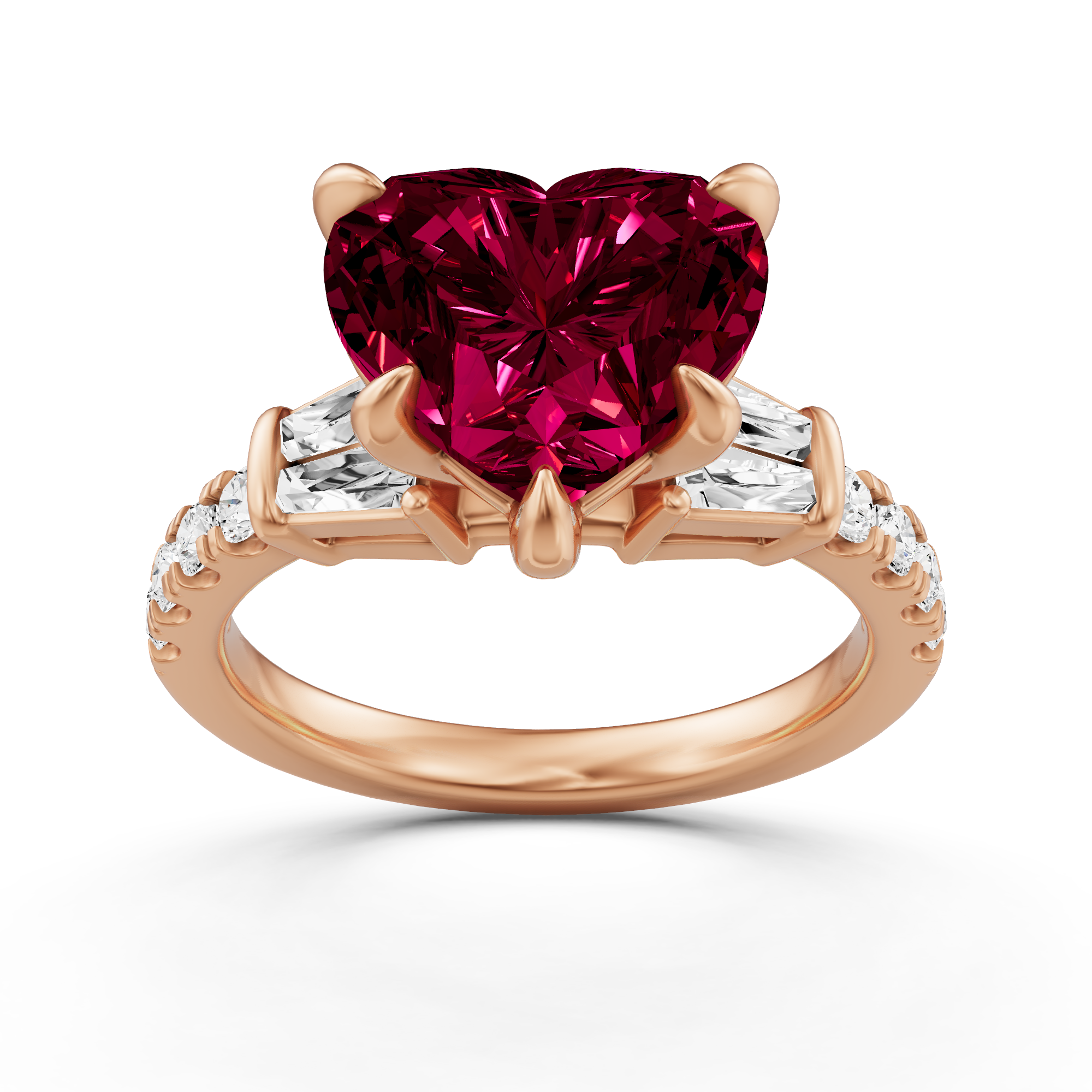 3 2/3 ctw Heart Created Ruby Side Stone Engagement Ring - Von Diamonds