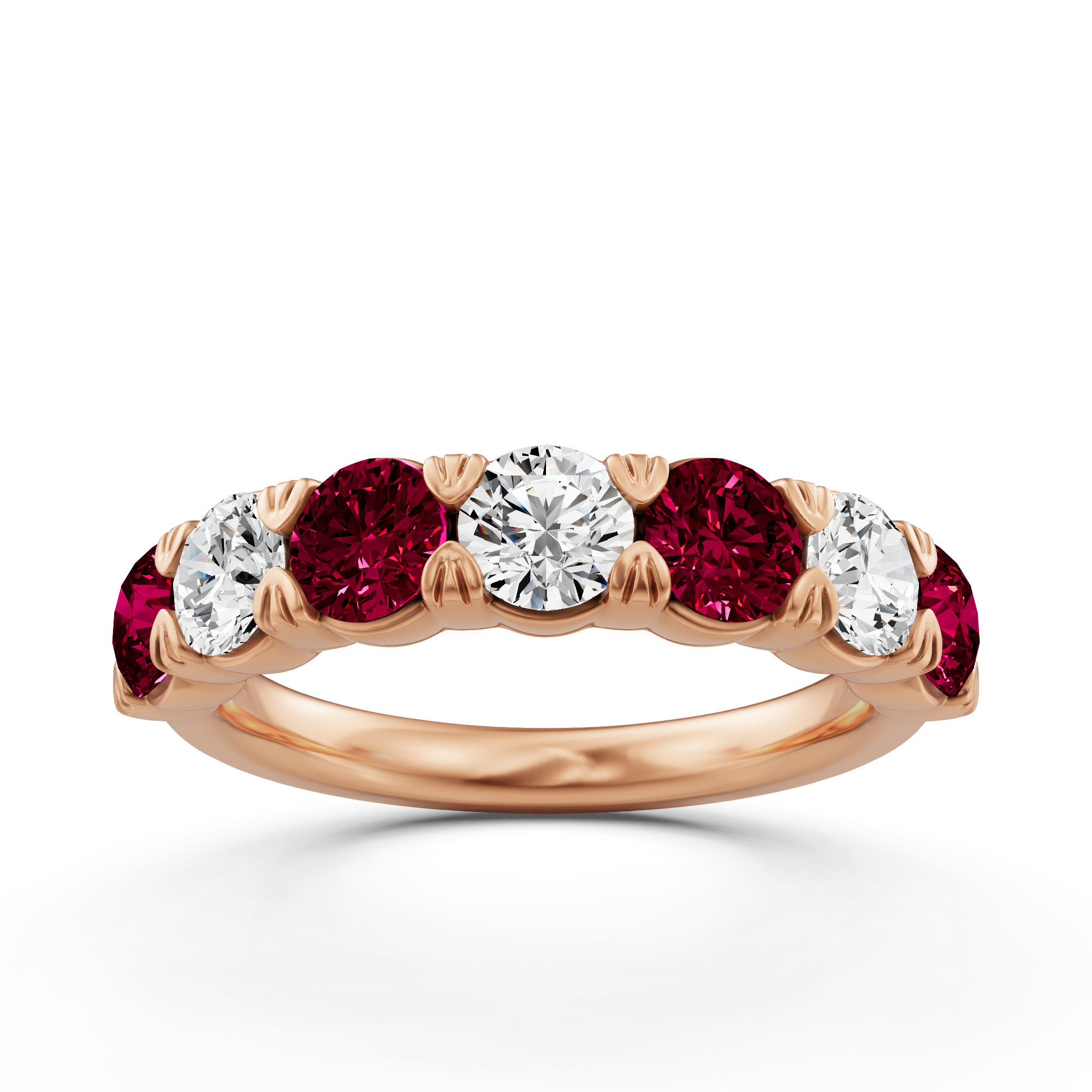 2 ctw Round Diamond & Round Created Ruby Alternating Seven Stone Anniv ...