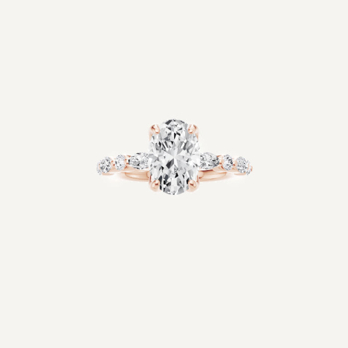 Amber-Alternating Diamond Engagement Ring in 14K Rose Gold With Tulip Setting, [Ring Size: 5.25 & Estimated Shipping Date:  Fri, Jun 13, 2025]
