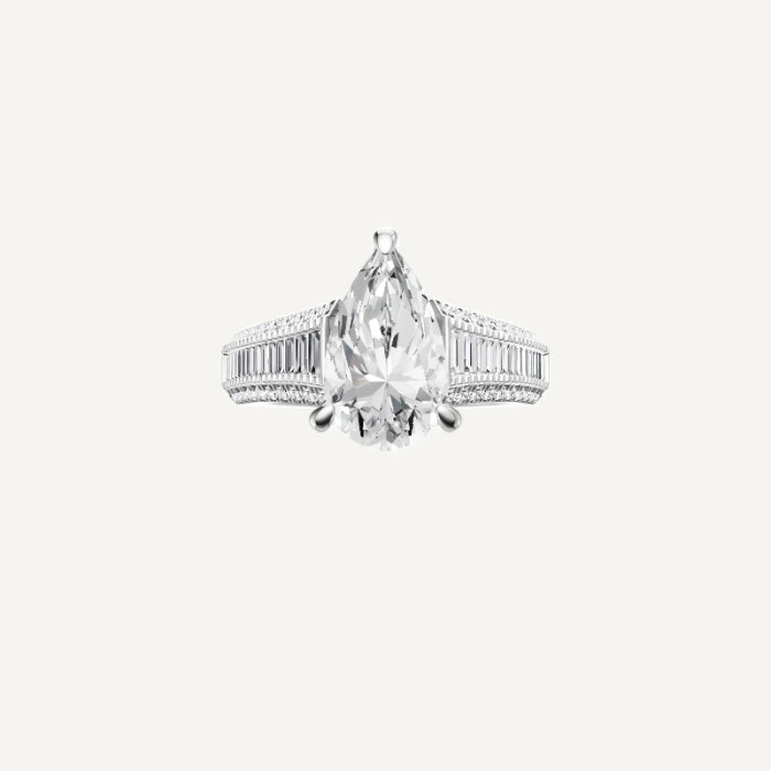 Daniella-Baguette cascade Engagement Ring in 14K White Gold With Hidden Halo with Side Diamond Setting, [Ring Size: 7.50 & Estimated Shipping Date:  Wed, May 14, 2025]