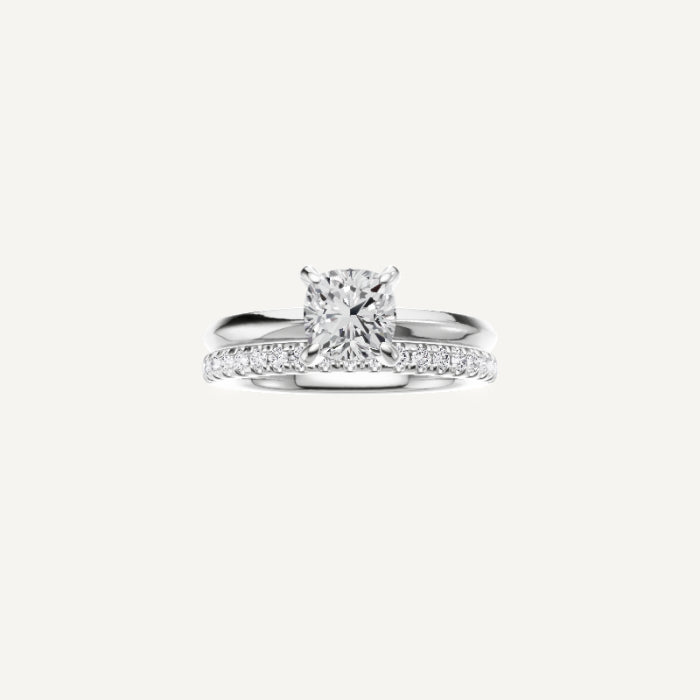 Violet-2mm Knife Edge Engagement Ring in 14K White Gold With Hidden Halo with Side Diamond Setting, [Ring Size: 4.50 & Estimated Shipping Date:  Mon, Jun 02, 2025]
