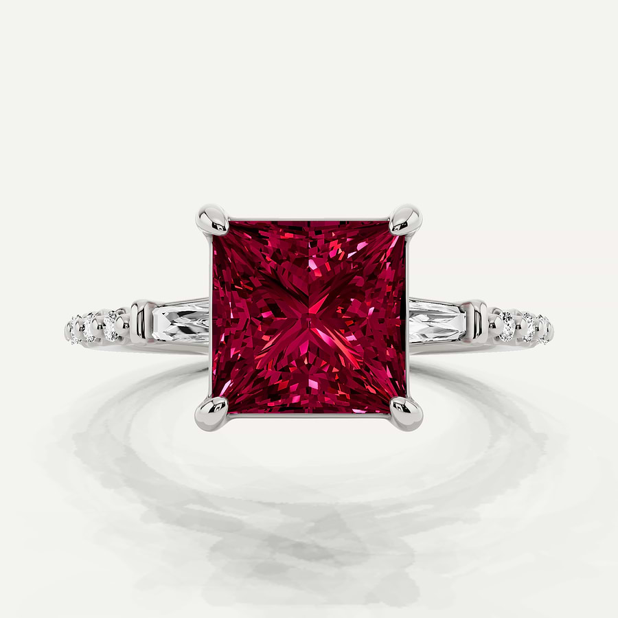 Side Part Ruby 2 1/4 ctw Princess Created Ruby Baguette Sides Side Stone Engagement R ...