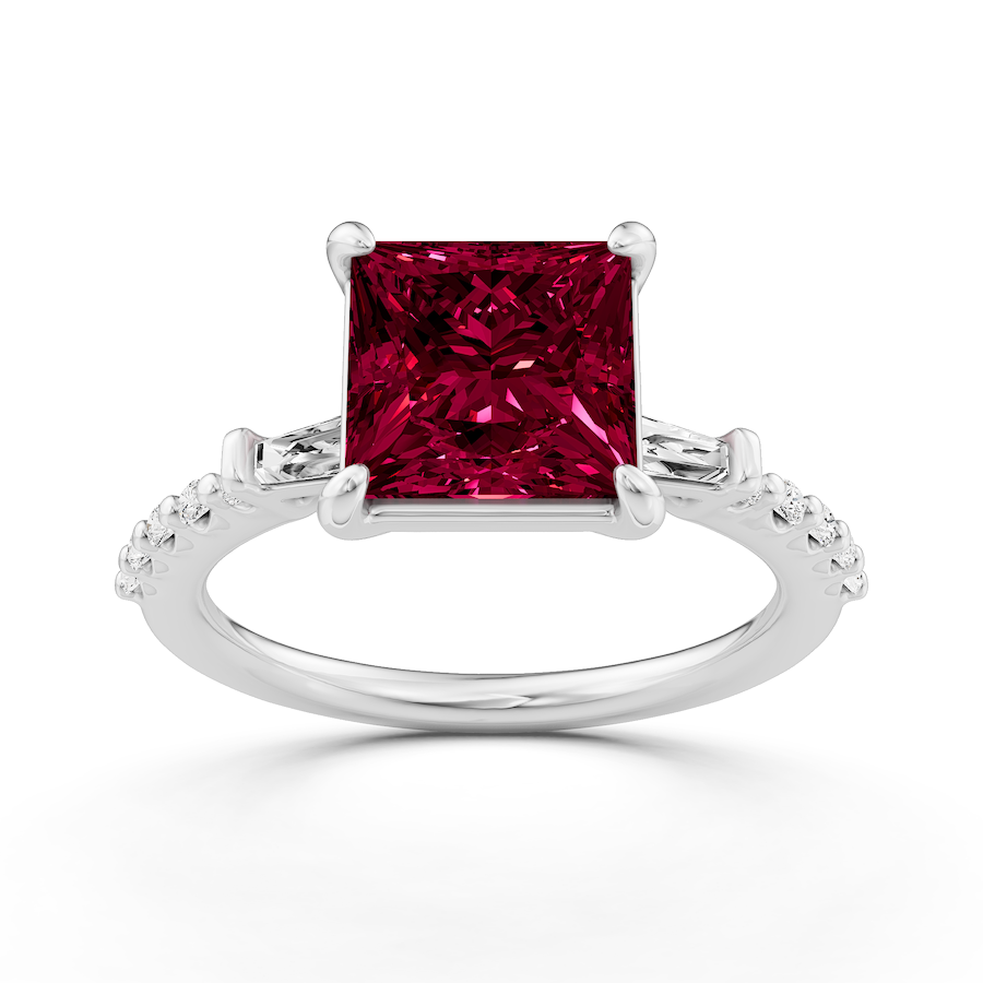 2 1/4 ctw Princess Created Ruby Baguette Sides Side Stone Engagement R ...