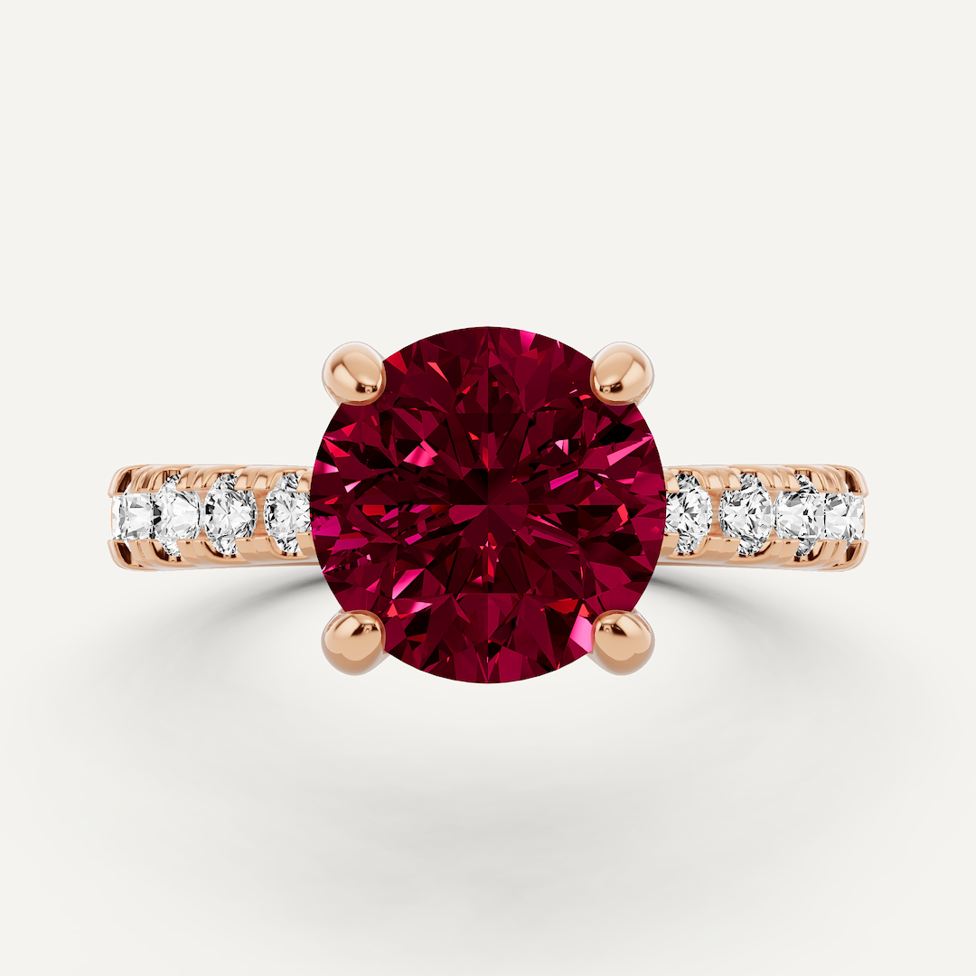 4 1/2 ctw Round Created Ruby Graduated Side Stone Engagement Ring - Von ...