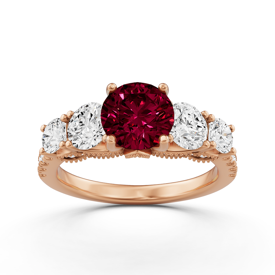 2 1/4 ctw Round Created Ruby Graduated Side Stone Engagement Ring - Von ...