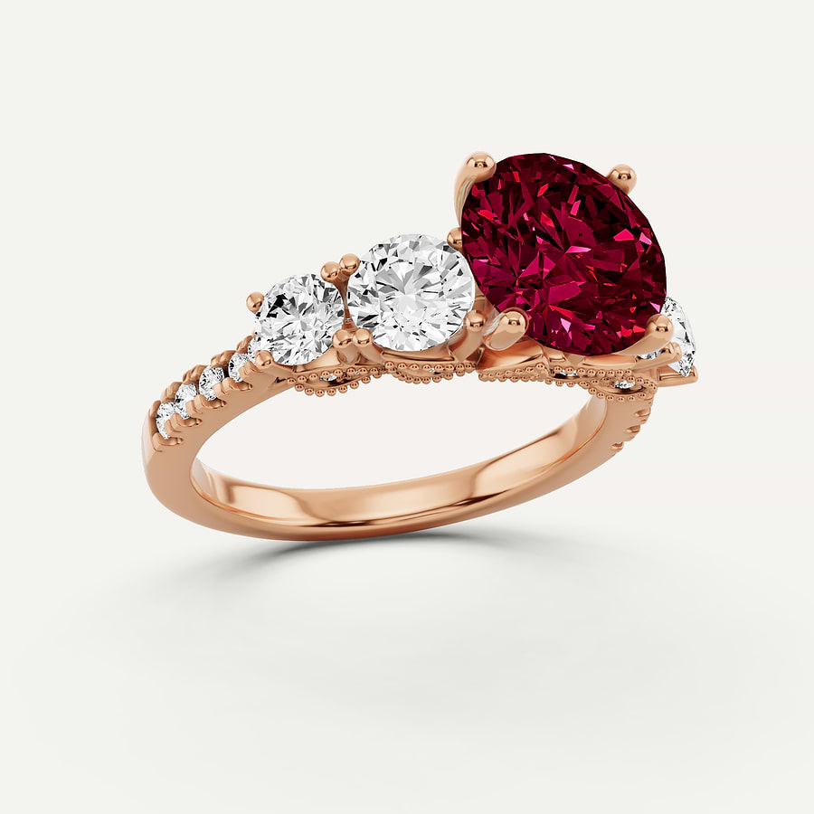 Side Part Ruby 3 1/4 ctw Round Created Ruby Graduated Side Stone Engagement Ring - Von ...