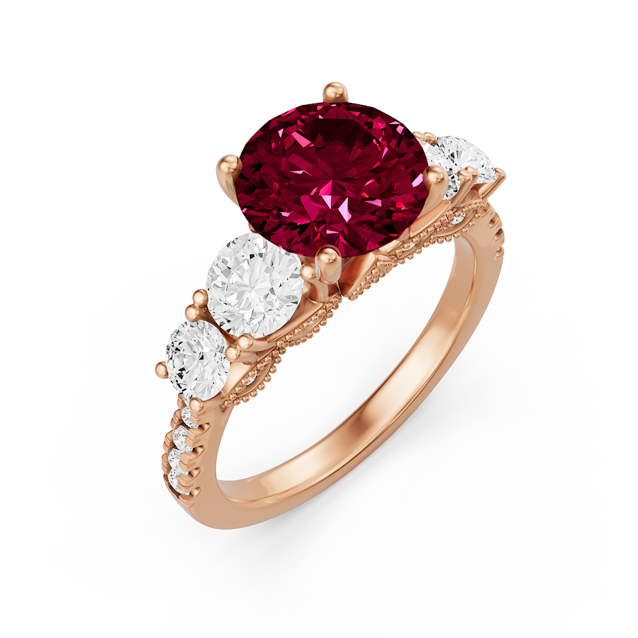 3 1/4 ctw Round Created Ruby Graduated Side Stone Engagement Ring - Von ...