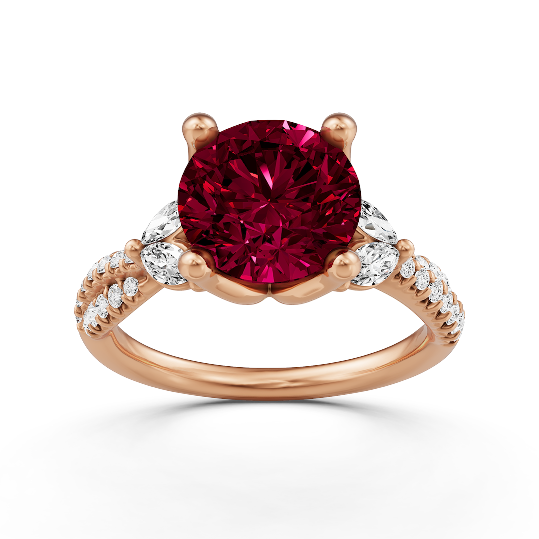 2 2/5 ctw Round Created Ruby Side Stone Engagement Ring - Von Diamonds