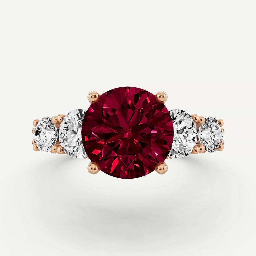 Side Part Ruby 3 1/4 ctw Round Created Ruby Graduated Side Stone Engagement Ring - Von ...