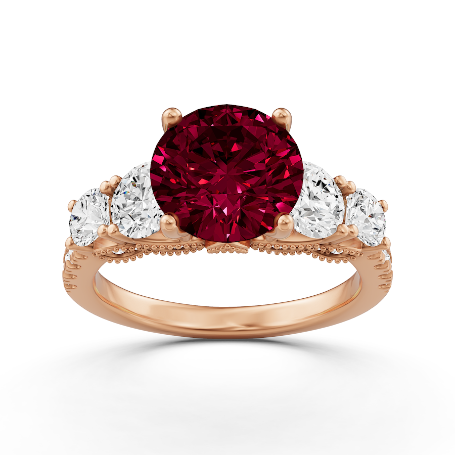 3 1/4 ctw Round Created Ruby Graduated Side Stone Engagement Ring - Von ...