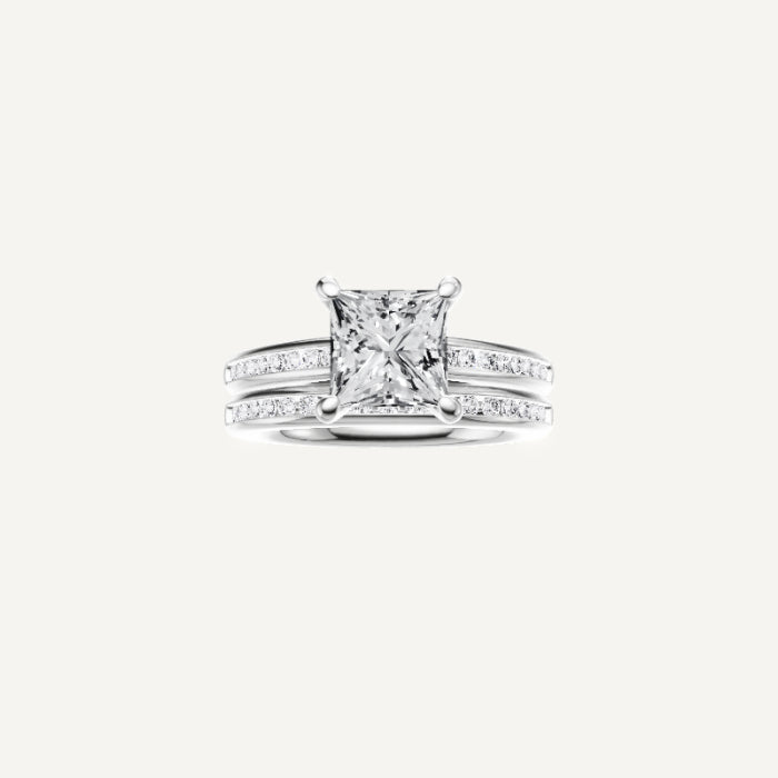 Zuri-Channel Set Engagement Ring in 14K White Gold With Hidden Halo with Side Diamond Setting, [Ring Size: 6.25 & Estimated Shipping Date:  Tue, Jun 17, 2025]