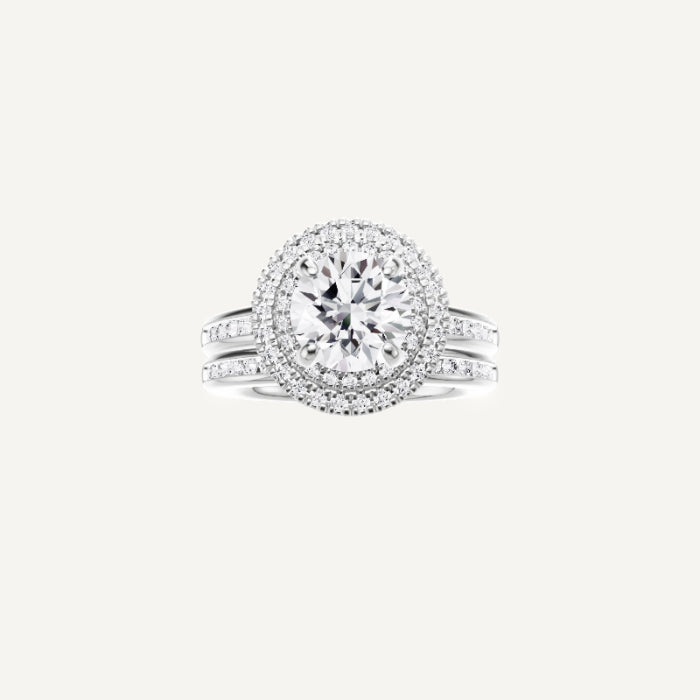 Zuri-Channel Set Engagement Ring in 14K White Gold With Double Halo Setting, [Ring Size: 8.25 & Estimated Shipping Date:  Mon, May 19, 2025]