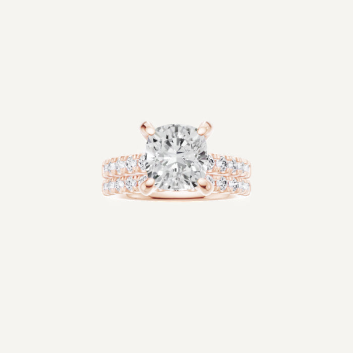 Celeste-Shared Prong Engagement Ring in 14K Rose Gold With Hidden Halo Setting, [Ring Size: 4.00 & Estimated Shipping Date:  Wed, May 21, 2025]