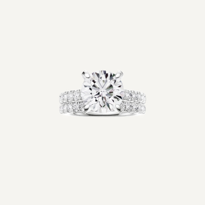 Celeste-Shared Prong Engagement Ring in Platinum With Hidden Halo with Side Diamond Setting, [Ring Size: 8.75 & Estimated Shipping Date:  Wed, Apr 30, 2025]
