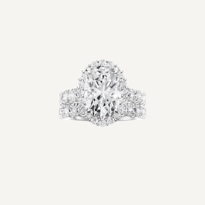 Celeste-Shared Prong Engagement Ring in 14K White Gold With Diana Halo Setting, [Ring Size: 8.00 & Estimated Shipping Date:  Fri, May 16, 2025]