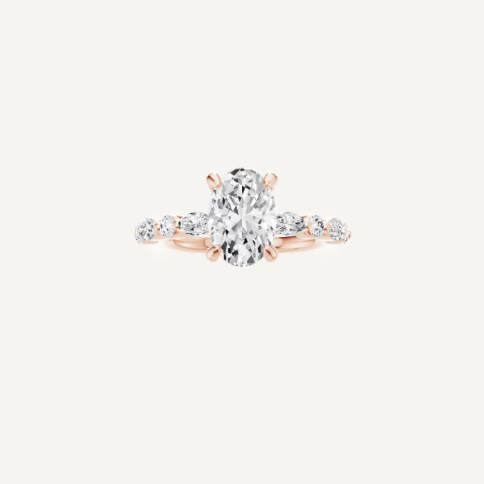 Amber-Alternating Diamond Engagement Ring in 14K Rose Gold With Hidden Halo Setting, [Ring Size: 5.25 & Estimated Shipping Date:  Fri, Jun 13, 2025]