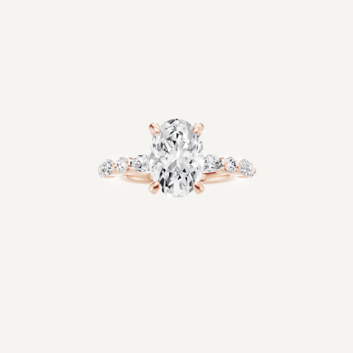 Amber-Alternating Diamond Engagement Ring in 14K Rose Gold With Hidden Halo Setting, [Ring Size: 5.25 & Estimated Shipping Date:  Fri, Jun 13, 2025]