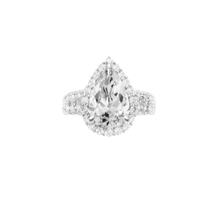 Rosa-Double Row Engagement Ring in 14K White Gold With Diana Halo Setting, [Ring Size: 8.00 & Estimated Shipping Date:  Wed, Feb 07, 2024]