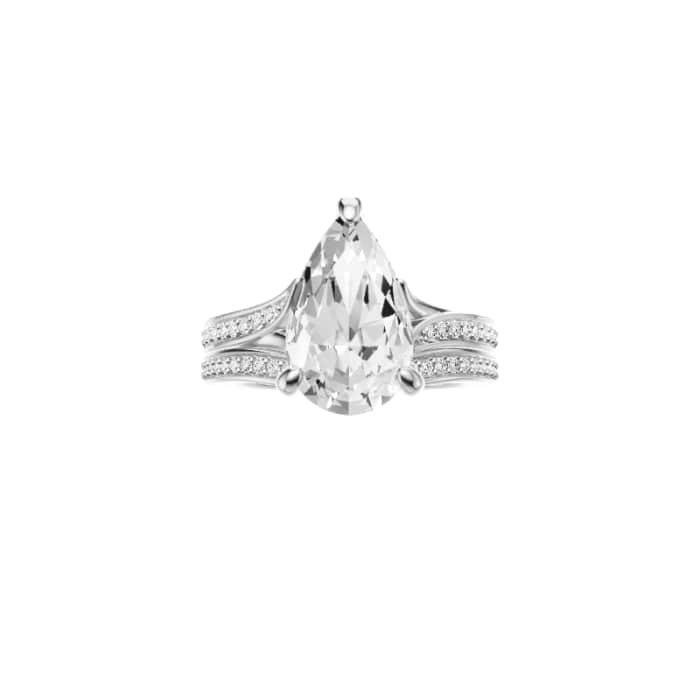 Ivy-Micro pave Chevron Engagement Ring in 14K White Gold With Hidden Halo Setting, [Ring Size: 8.75 & Estimated Shipping Date:  Tue, Feb 06, 2024]