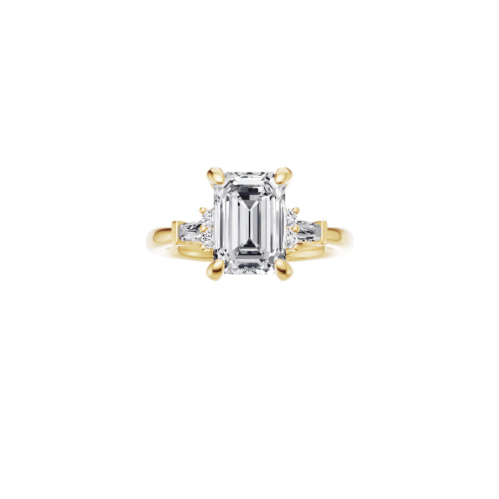 Pia-Baguette Side Engagement Ring in 14K Yellow Gold With Hidden Halo with Side Diamond Setting, [Ring Size: 5.50 & Estimated Shipping Date:  Mon, Feb 05, 2024]