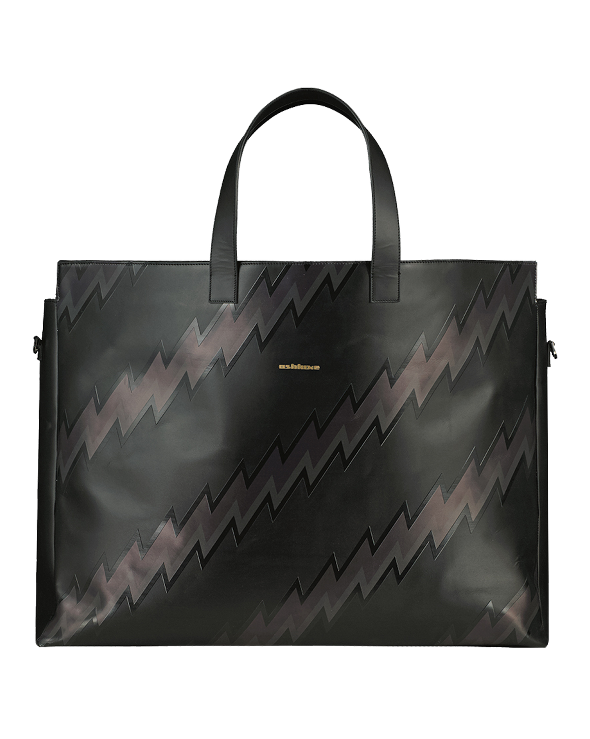 ASHLUXE ZigZag Leather Maxi Bag - Black/Grey