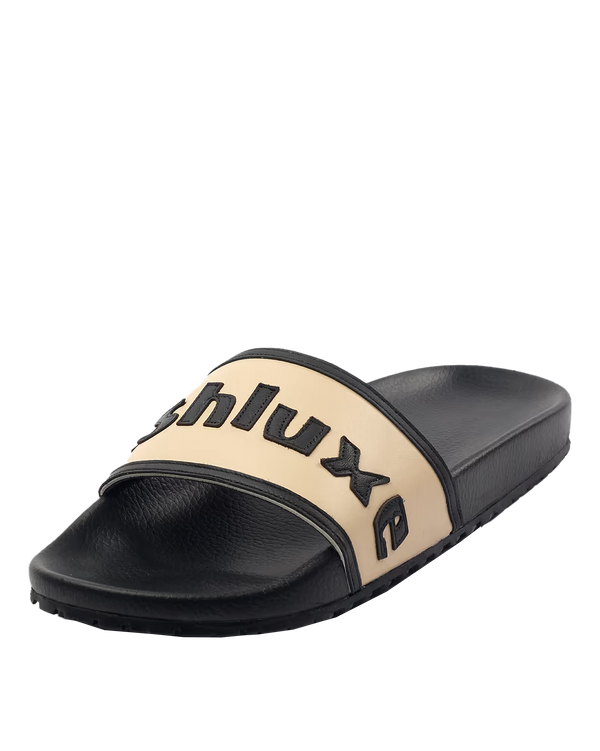 Ashluxe Stitched Leather Slides - Apricot