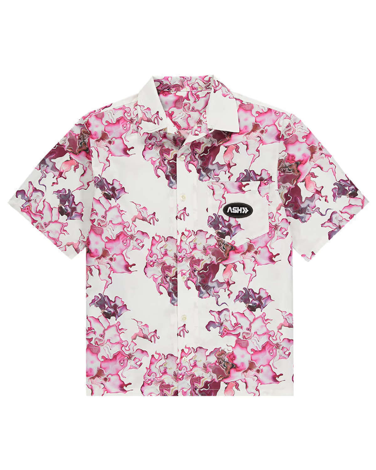 Ashluxe Men's Flower Printed. Bowling Shirt - Pink