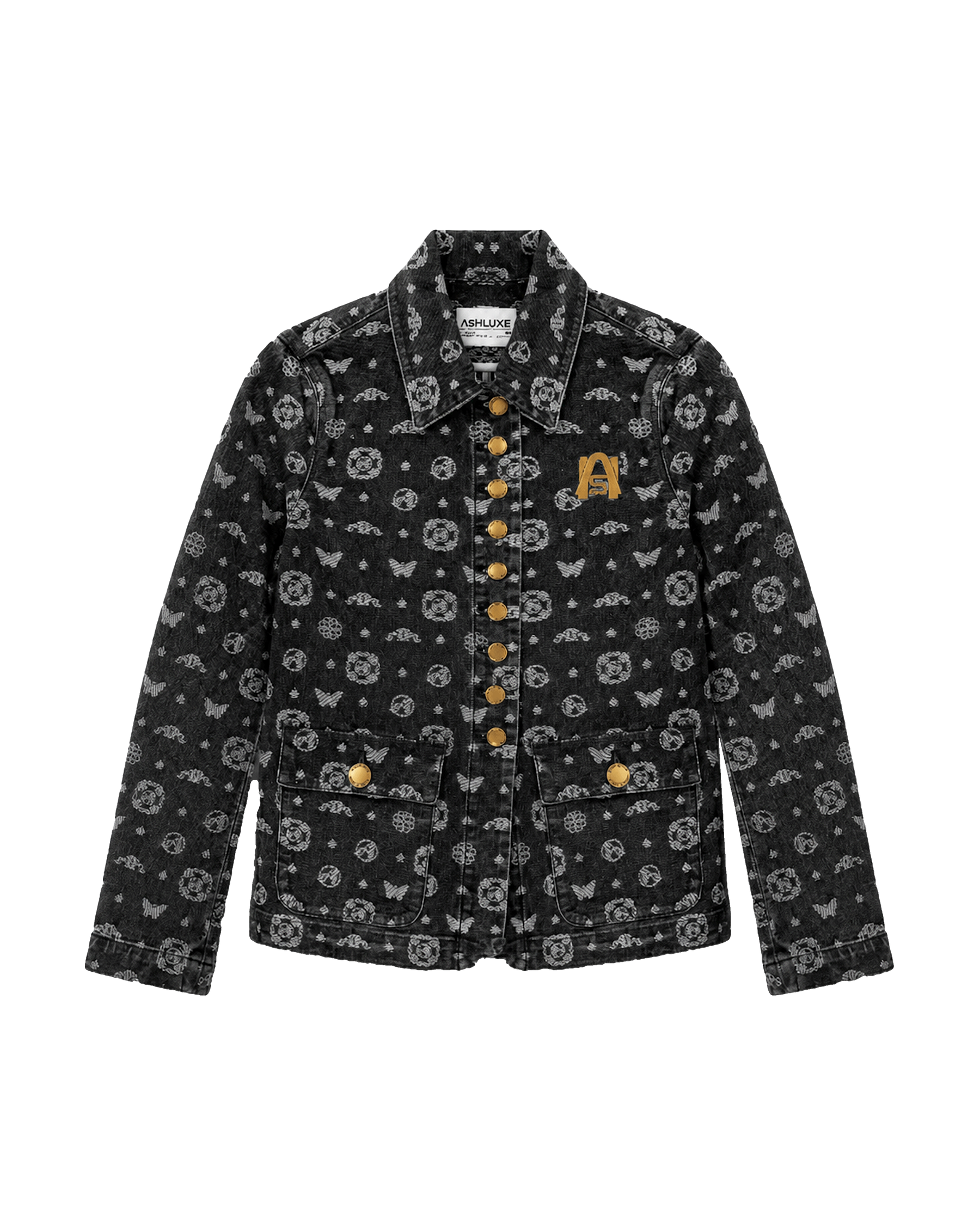 Ashluxe Paradise Pattern Female Denim Jacket - Black