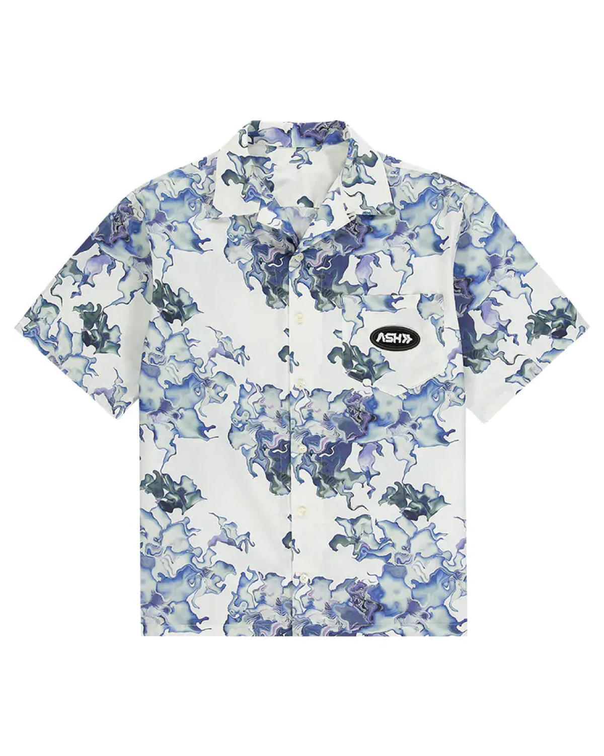 Printed S/S Bowling Flower Shirt - Blue