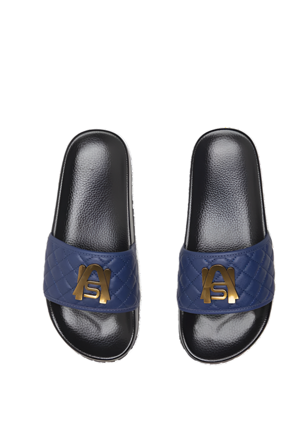 Ashluxe Paradise Quilted Leather Slides Blue