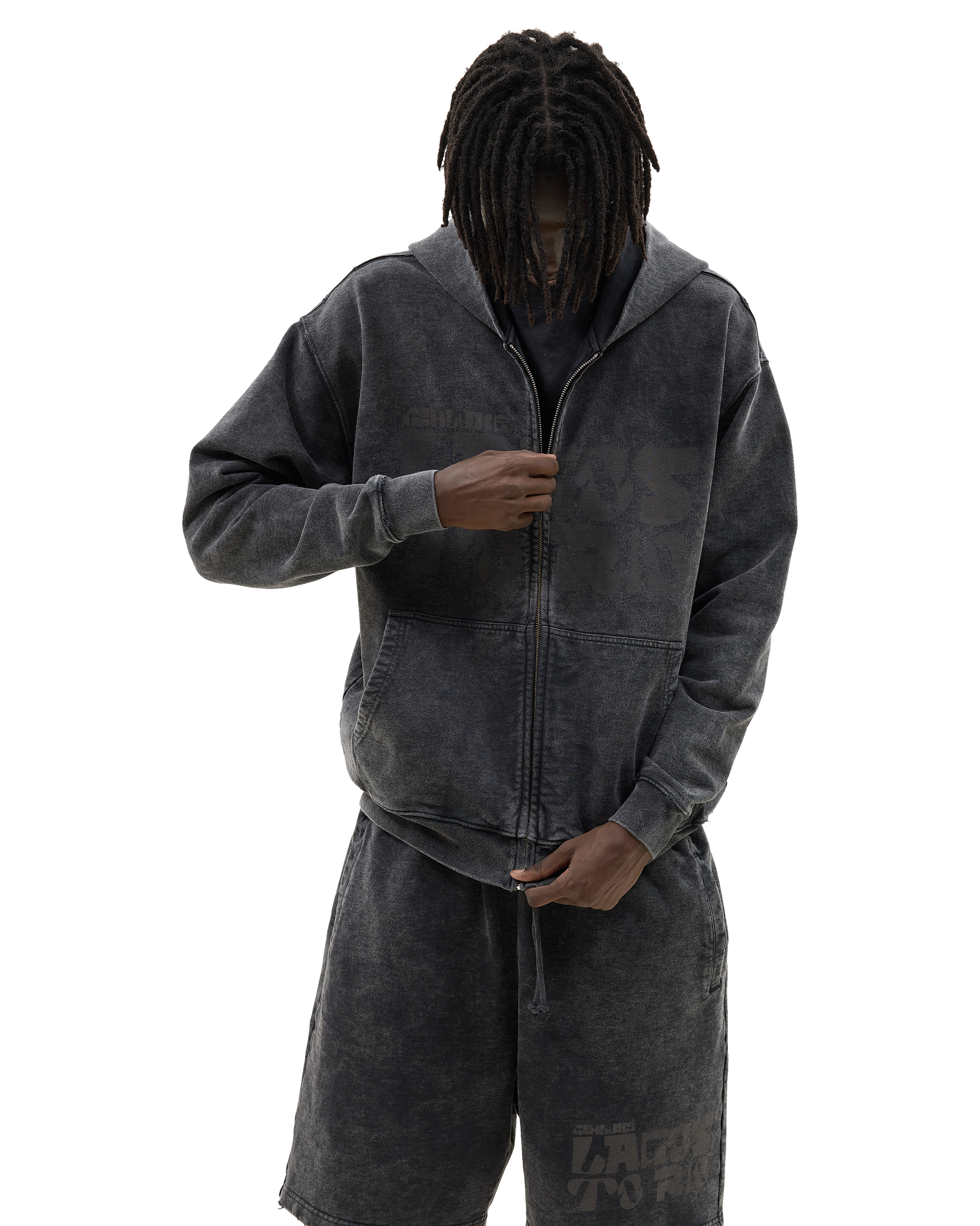 Ashluxe Vintage Acid Wash Zip Hoodie Black