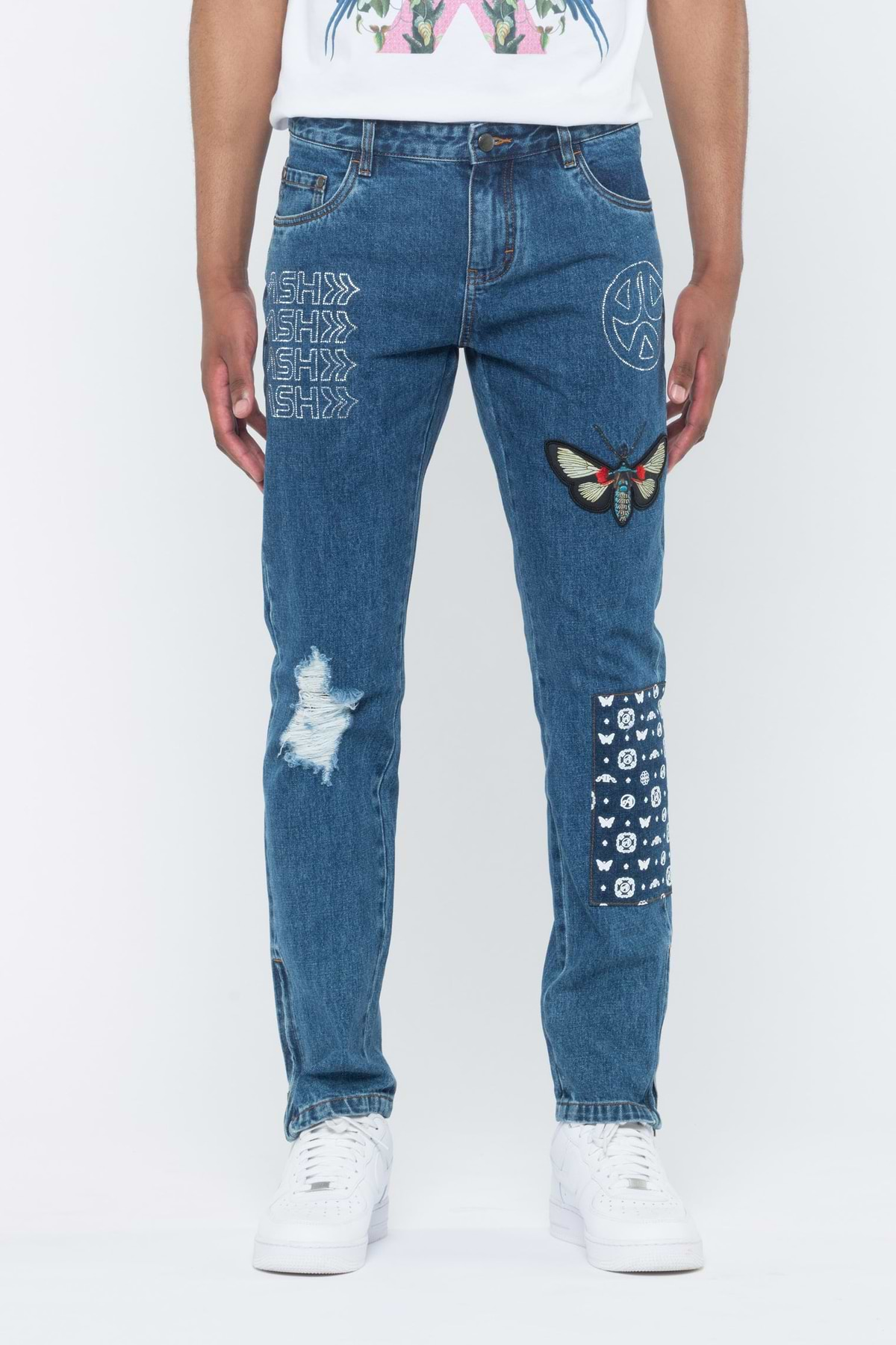 Ashluxe Rhinestone Patch Denim Blue